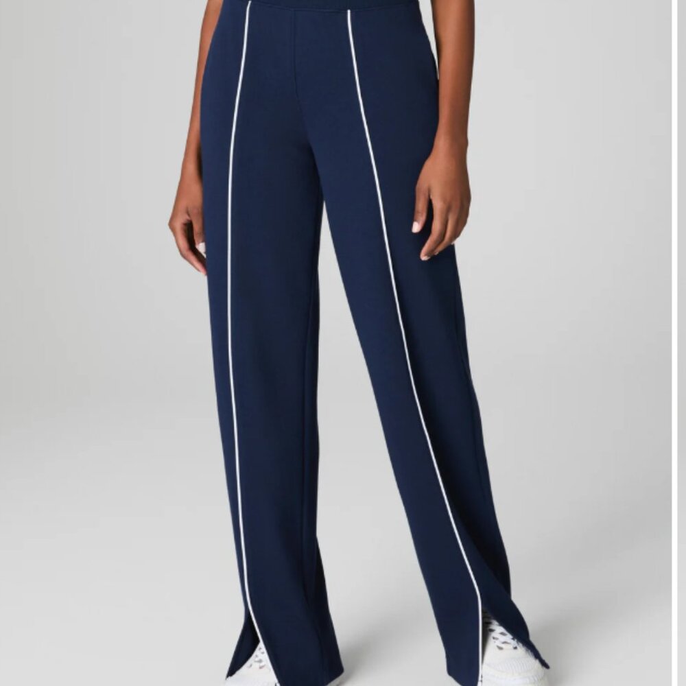 NWT SPANX AirEssentials Pique Straight Leg Pant Timeless Navy